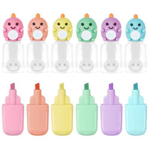 AYESY 6x Textmarker, Mini Textmarkern, Permanent Marker, Bunte Marker Pen Set, Highlighter Stifte für Schule Uni Büro, Dinosaur Style von AYESY