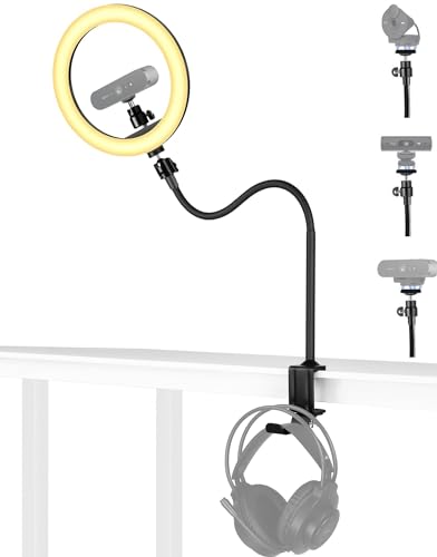 Brio Webcam-Selfie-Lichtständer, 61 cm faltbare Halterung und 26 cm Ringlicht mit Kopfhörerhaken, kompatibel mit Logitech Brio 4K, 100, 101, 301, 300, 500, C270, C310, C505 Webcams von AYIZON