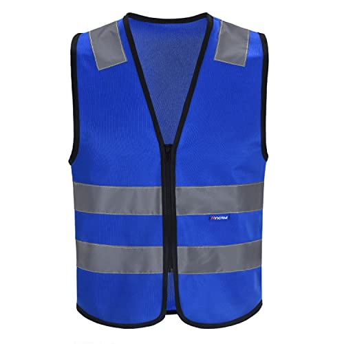 4 Farben Reiten Unisex Hohe Sichtbarkeit Warnweste Herren Reflektierende Weste Reißverschluss EN ISO 20471 (S, Blau) von AYKRM
