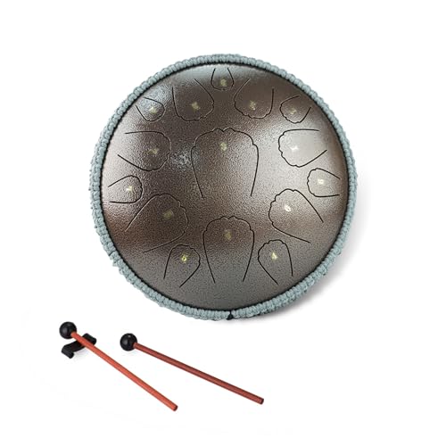 13 Zoll 15 Notizen Stahlzunge Drum D Key Zungen -Trommel -Handpan Percussion Instrument mit Schlägel für Traumxploration Musikausbildung, Handpan Trommel, Panzertrommel Rain Drum (13inch) von AYNEFY