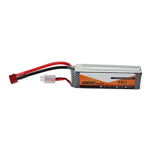 2800 MAh 50 C 11,1 V 3S Lipo-Akku, Hocheffizienter Lithium-Kobaltoxid-Akku für RC-Hubschrauber, Flugzeug, Quadrocopter, FPV-Flugzeuge mit T-Stecker Rot von AYNEFY