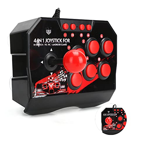 Arcade Fight Stick Controller, Kabelgebundener 4-in-1-Game-Joystick, Multifunktionaler Kugelförmiger Metall-Joystick mit Kugelförmigem Joystick und 6 Steuertasten für Switch/PC/PS3 von AYNEFY