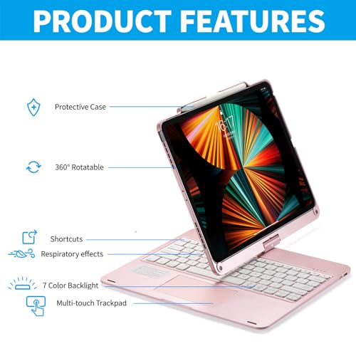 Drahtlose Tablet-Tastatur, 360-Grad-Rotation mit Langer Akkulaufzeit und Integriertes Touchpad, Slim Tragbare Reisebüro-Computerzubehör, 7-Farben-Hintergrundbeleuchtung für PAD Pro (#6) von AYNEFY