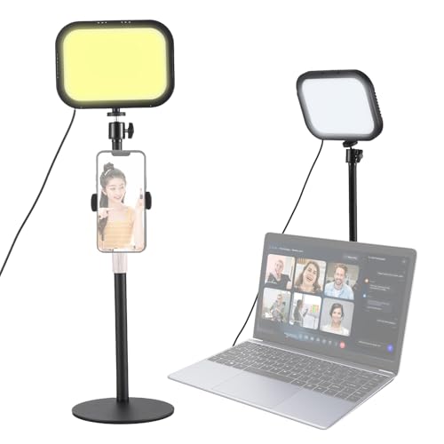 Videokonferenzleuchten, 2 Packs Desktop-LED-Video-Leuchttafel 12W Desktop Video Light mit Stand- und Telefonhalter für die Arbeit von Home Office, Soft und Nicht-Klemme (1-Pack) von AYNEFY