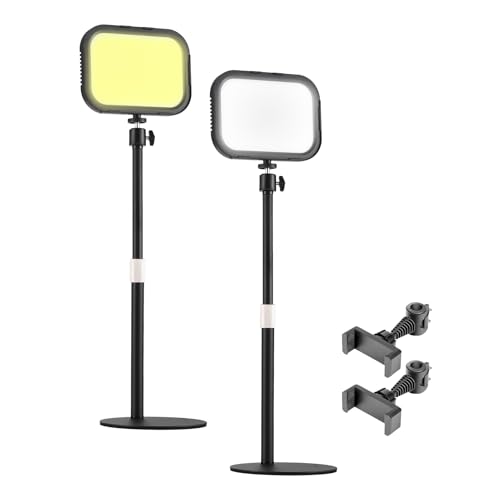 Videokonferenzleuchten, 2 Packs Desktop-LED-Video-Leuchttafel 12W Desktop Video Light mit Stand- und Telefonhalter für die Arbeit von Home Office, Soft und Nicht-Klemme (2-Pack) von AYNEFY