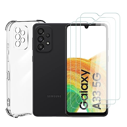 AYSOW Clear Case für Samsung Galaxy A33 5G mit 3 Stück Displayschutzfolie, 1.5 mm Weiche TPU-Schutzhülle, 9H Härte Schutzfolie, Stoßfest, Kratzfest Handyhülle AYSOW Clear Case für Samsung Galaxy A33 5G mit 3 Stück Displayschutzfolie, 1.5 mm Weiche TPU-Schutzhülle, 9H Härte Schutzfolie, Stoßfest, Kratzfest Handyhülle von AYSOW