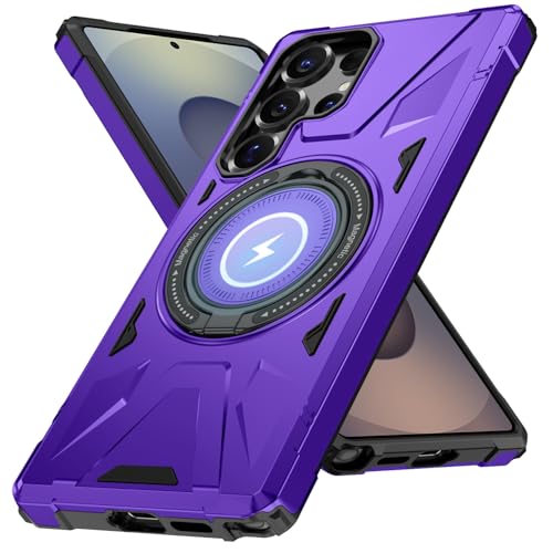AYSZNBLA Schutzhülle für Galaxy S25 Ultra, militärische Qualität, matte Rückseite, stoßfest, zweilagiger Schutz, eingebauter 360° drehbarer Ständer, Ringschutzhülle für Galaxy S25 Ultra, Violett 7.11 von AYSZNBLA