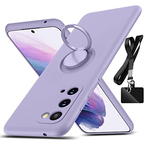 AYSZNBLA Schutzhülle für Samsung Galaxy S20, mit 360° drehbarem Ringhalter, Ständer und Trageband, Flüssigsilikon, dünn, kratzfest, stoßfest, Schutzhülle für Samsung Galaxy S20 5G, Violett 2.198 von AYSZNBLA