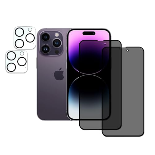 2 Stück Hartglas Anti-Spionage für iPhone 14 Pro Max mit 2 Stück Rückkamera-Schutz, Privatsphäre, Härtegrad 9H, Displayschutzfolie für Glas, kratzfest von AYWLPP