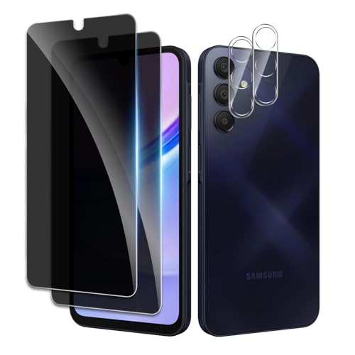 2 Stück Sichtschutz für Samsung Galaxy A15 mit 2 Stück Kameraschutz, Anti-Spähen Privatsphäre Schutzfolie,Anti-Spy Panzer Schutz Glas Folie, HD Blickschutzfolie, 9H Härte, Anti-Kratzer von AYWLPP