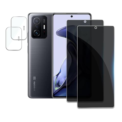 2 Stück Sichtschutz für Xiaomi 11T/11T Pro mit 2 Stück Kameraschutz, Anti-Spähen Privatsphäre Schutzfolie,Anti-Spy Panzer Schutz Glas Folie, HD Blickschutzfolie, 9H Härte, Anti-Kratzer von AYWLPP