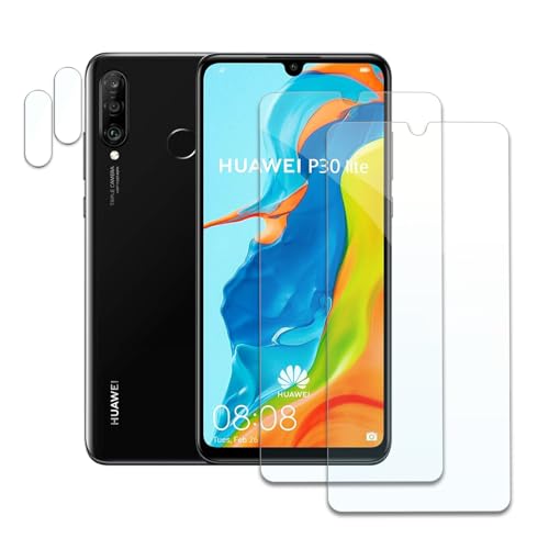 Schutzfolie für Huawei P30 Lite, 2 x Gehärtetes Glas Displayschutz und 2 x Kameraschutz, Panzer Schutz Glas, HD Displayschutzfolie, 9H Härte, Hat Keinen Einfluss auf die Hülle, Anti-Kratzen von AYWLPP