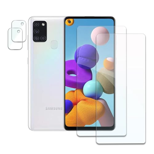 Schutzfolie für Samsung Galaxy A21s, 2 x Gehärtetes Glas Displayschutz und 2 x Kameraschutz, Panzer Schutz Glas, HD Displayschutzfolie, 9H Härte, Hat Keinen Einfluss auf die Hülle, Anti-Kratzen von AYWLPP