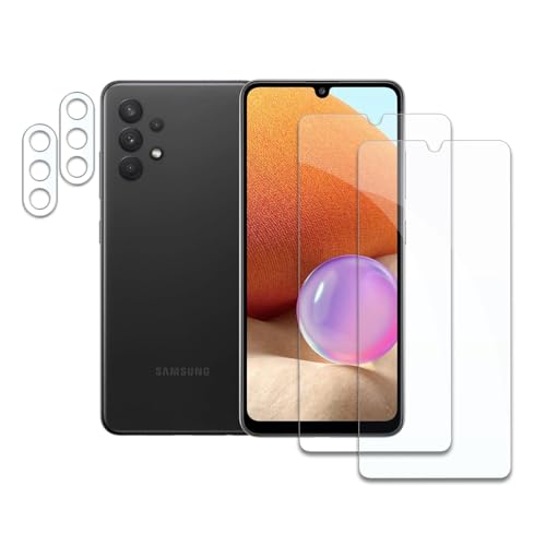 Schutzfolie für Samsung Galaxy A32 5G, 2 x Gehärtetes Glas Displayschutz und 2 x Kameraschutz, Panzer Schutz Glas, HD Displayschutzfolie, 9H Härte, Hat Keinen Einfluss auf die Hülle, Anti-Kratzen von AYWLPP