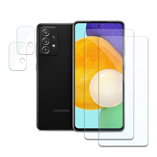 Schutzfolie für Samsung Galaxy A52, 2 x Gehärtetes Glas Displayschutz und 2 x Kameraschutz, Panzer Schutz Glas, HD Displayschutzfolie, 9H Härte, Hat Keinen Einfluss auf die Hülle, Anti-Kratzen von AYWLPP