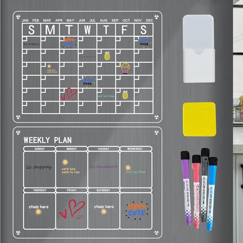 Acryl Magnetisch Kalender für Kühlschrank, 40x30cm Transparente Monats- und Wochenplanner Magnetische Abwischbare Kalender, Monatsplaner Whiteboard Terminplaner (4 Magnete, Trocken Abwischbaren) von AYYDS
