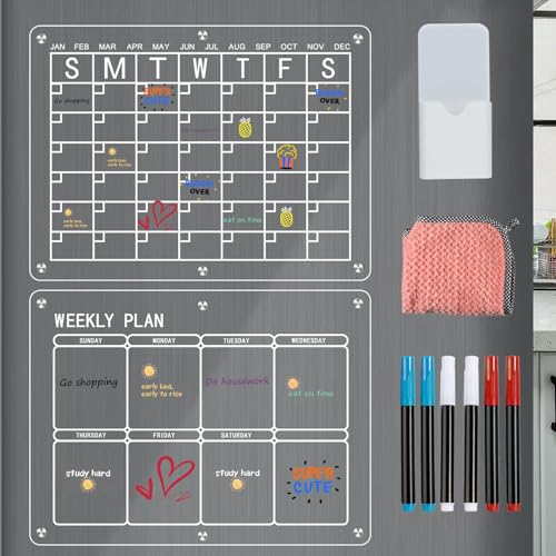 Acryl Magnetisch Kalender für Kühlschrank, 40x30cm Transparente Monats- und Wochenplanner Magnetische Abwischbare Kalender, Monatsplaner Whiteboard Terminplaner (6 Magnete, Feuchte Abwischbaren) von AYYDS