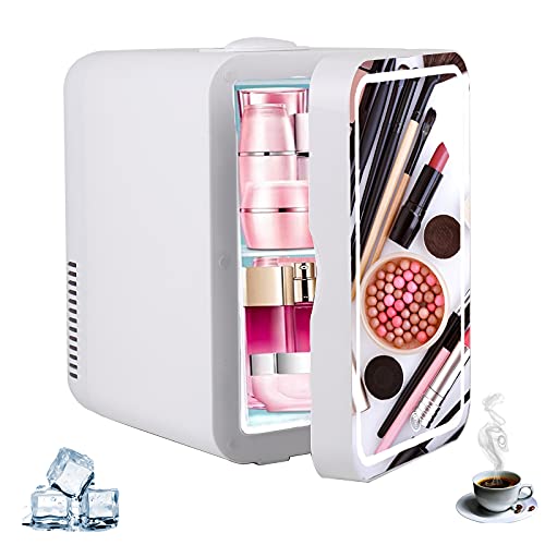 Mini Kühlschrank Tragbarer 8L Kosmetik Kühlschrank mit LED Make Up Spiegel, 2 in 1 Auto Kühlschrank mit Kühl/Heizfunktion für Reisen, Auto, Büround Schlafzimmer von AYYDS