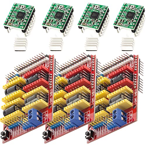 AZDelivery 3 x CNC Shield V3 Bundle mit 4 Stück A4988 Schrittmotor Treiber Stepper mit Kühlkörper kompatibel mit, 3D Drucker kompatibel mit Arduino inklusive E-Book! von AZDelivery