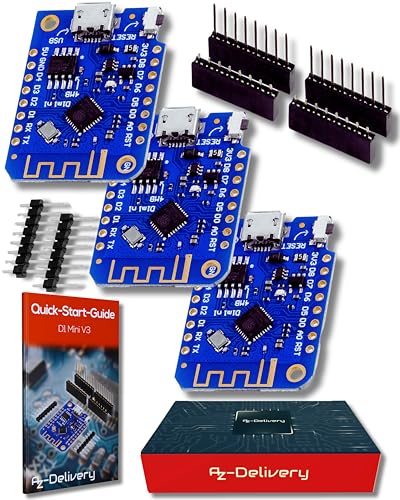 AZDelivery 3 x D1 Mini V3 NodeMCU ESP8266EX WLAN Modul kompatibel mit Arduino inklusive E-Book! von AZDelivery