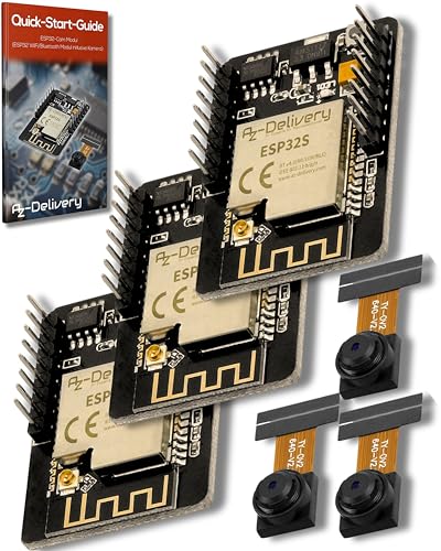 AZDelivery 3 x ESP32 Cam Modul + Bluetooth ESP32 5V Dual Core 32-bit CPU mit 2MP Kamera Entwicklungsboard kompatibel mit Arduino inklusive E-Book! von AZDelivery