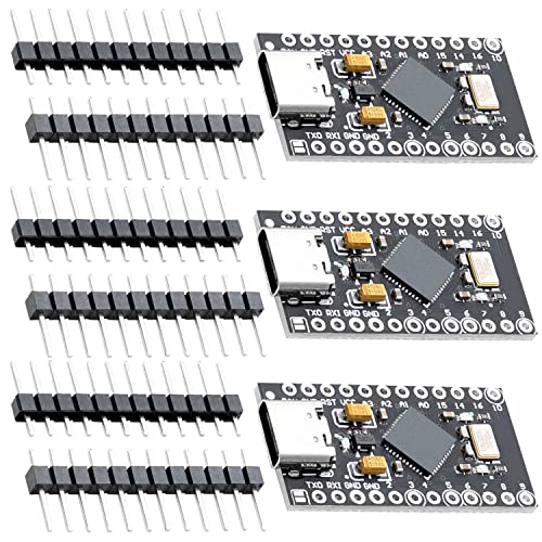 AZDelivery 3 x Pro Micro ATMEGA32U4 5V/16MHZ Entwicklungsboard Mikrocontroller Modul mit Bootloader IDE Entwicklungsboard mit 2 Row Pin Header USB C von AZDelivery