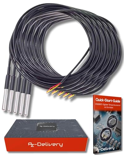 AZDelivery 5 x 3M Kabel DS18B20 digitaler Edelstahl Temperatursensor Temperaturfühler, wasserdicht kompatibel mit Arduino und Raspberry Pi inklusive E-Book! von AZDelivery