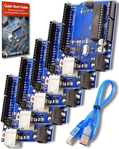 AZDelivery 5 x AZ-ATmega328DIP-Board Mikrocontroller Board ATmega16U2 8-bit Entwicklerboard mit Hauptplatine und USB-Kabel inklusive E-Book! von AZDelivery