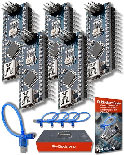 AZDelivery 5 x AZ-Nano V3-Board mit Atmega328 CH340 fertig verlötete, verbesserte Version mit USB Kabel inklusive E-Book! von AZDelivery