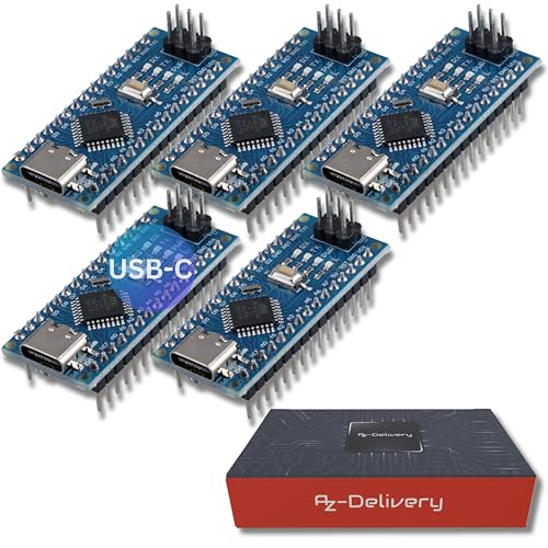 AZDelivery 5 x AZ-Nano V3-Board mit USB-C Anschluss mit Atmega328 CH340 fertig verlötete, verbesserte Version inklusive E-Book! von AZDelivery