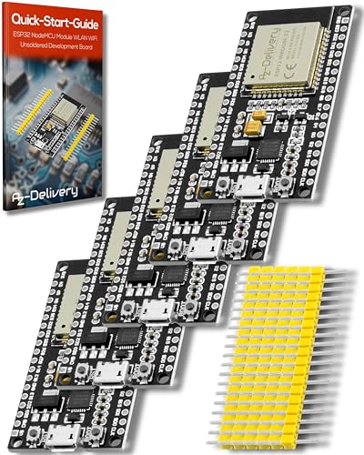 AZDelivery 5 x ESP-32 Dev Kit C unverlötet NodeMCU Module WLAN WiFi Development Board mit CP2102 (Nachfolgermodell zum ESP8266) und kompatibel mit Arduino inklusive E-Book!… von AZDelivery