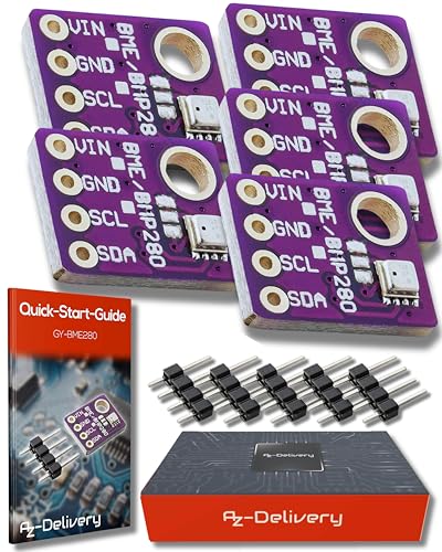 AZDelivery 5 x GY-BME280 Barometrischer Sensor für Temperatur, Luftfeuchtigkeit und Luftdruck kompatibel mit Arduino und Raspberry Pi inklusive E-Book! von AZDelivery