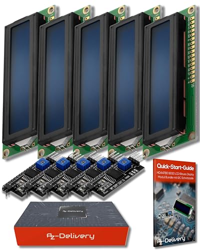 AZDelivery 5 x HD44780 16x2 LCD Modul Display Bundle mit I2C Schnittstelle 2x16 Zeichen kompatibel mit Arduino und Raspberry Pi inklusive E-Book! (mit Blauem Hintergrund und Weißen Zeichen) von AZDelivery