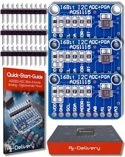 AZDelivery 5 x Kompatibel mit ADS1115 ADC Modul 16bit 4 Kanäle kompatibel mit Arduino und Raspberry Pi inklusive E-Book! von AZDelivery