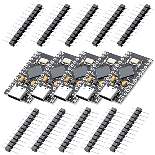 AZDelivery 5 x Pro Micro ATMEGA32U4 5V/16MHZ Entwicklungsboard Mikrocontroller Modul mit Bootloader IDE Entwicklungsboard mit 2 Row Pin Header USB C von AZDelivery