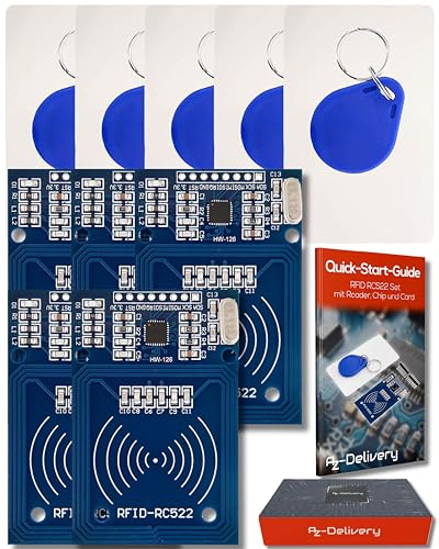 AZDelivery 5 x RFID Kit RC522 mit Reader, Chip und Card 13,56MHz SPI kompatibel mit Arduino und Raspberry Pi inklusive E-Book! von AZDelivery