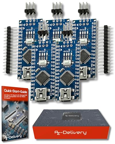 AZDelivery 5X Nano V3-Board Set - Nano V3 Board Mikrocontroller mit Atmega328 CH340 inklusive E-Book von AZDelivery