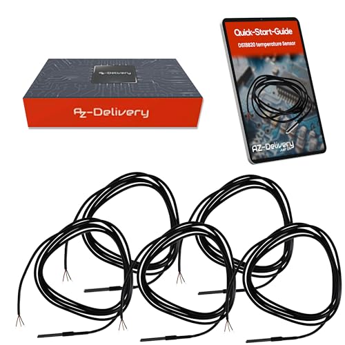 AZDelivery 5x DS18B20 2m Kabel digitaler Edelstahl Temperatursensor Temperaturfühler, wasserdicht kompatibel mit Arduino und Raspberry Pi inklusive E-Book von AZDelivery