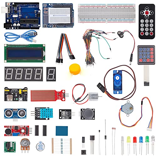 AZDelivery Elektronik Super Starter Kit Mikrocontroller Board, Stromversorgungsmodul, Servo-, Schritt- und Gleichstrommotoren Sensor Kit kompatibel mit Arduino, einschließlich E-Book! von AZDelivery