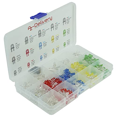 AZDelivery LED Leuchtdioden Sortiment Kit, 350 Stück, 3mm & 5mm, 5 Farben, Emittierende Runde LED-Diode Set, UV RGB CC/CA kompatibel mit Arduino inklusive E-Book! AZDelivery LED Leuchtdioden Sortiment Kit, 350 Stück, 3mm & 5mm, 5 Farben, Emittierende Runde LED-Diode Set, UV RGB CC/CA kompatibel mit Arduino inklusive E-Book! von AZDelivery