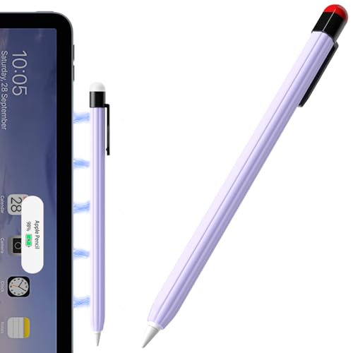 AZF Federmäppchen mit gestreiftem Design, kompatibel mit Apple Pencil 2. Generation, rutschfeste, schlanke Silikonhülle mit zwei stabilen Clips (Lavendelviolett) von AZF
