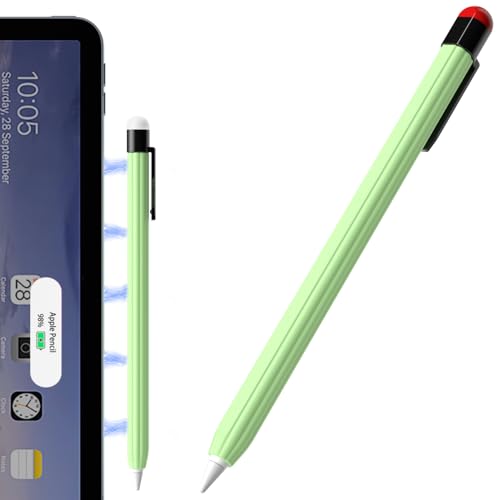 AZF Federmäppchen mit gestreiftem Design, kompatibel mit Apple Pencil 2. Generation, rutschfeste, schlanke Silikonhülle mit zwei stabilen Clips. (Matcha) von AZF