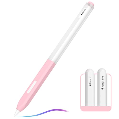 AZF Schutzhülle für Apple Pencil Pro (geteiltes, durchscheinendes Design, Silikonhülle für Apple Pencil 2. Generation, perfekter Halt, unterstützt kabelloses Laden und doppeltes Tippen (Rosa) von AZF