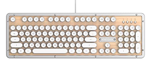 Azio MK-RETRO-W-02-US Retro-Tastatur mit USB-Anschluss, kabelgebunden, Hintergrundbeleuchtung, Vintage-Ahornholz, mechanische Tastatur für PC von AZIO