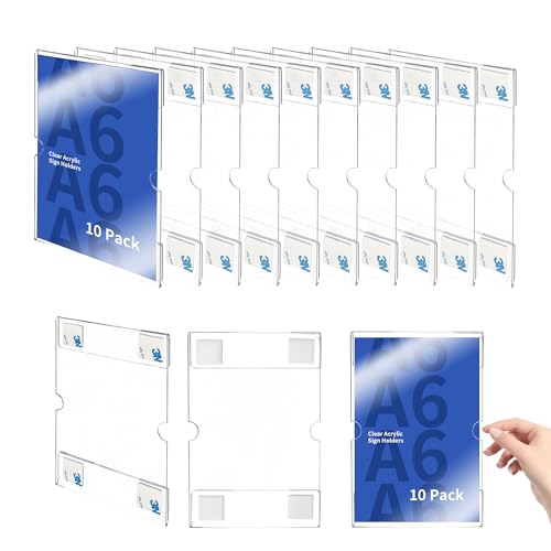 AZKEEGREY 10 Stück Selbstklebender A6 Wand Plakathalter Blatthalter mit Klebebandkleber Vertikal, Acryl Plakattasche für Büro, Zuhause, Geschäft, Restaurant, Einkaufszentrum, kein Bohren von AZKEEGREY