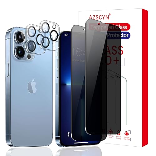 AZSCYN [2+2Stück Sichtschutz Schutzfolie für iPhone 13 Pro Schutz Glas Sichtschutz Privacy Zubehör 2 Stück Kameraschutz 2 Stück,Anti Spy, Kratzfest, Anti-Fingerprint blasenfrei von AZSCYN