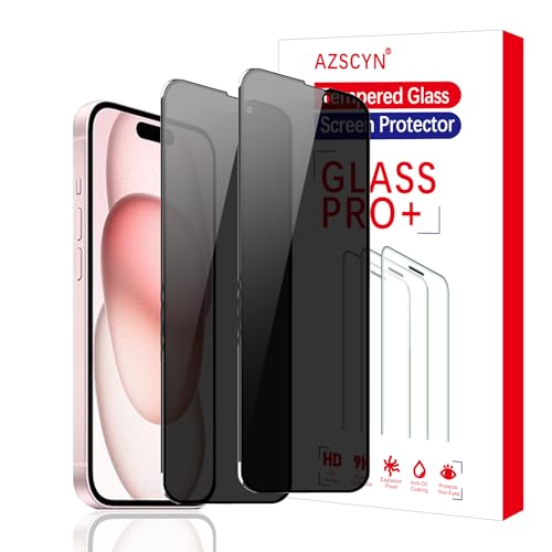 AZSCYN [2 Stück] Sichtschutz Schutzfolie für iPhone 15 6.2-Inch Schutz Glas Sichtschutz Privacy Zubehör, 9H Härte, Anti Spy, Kratzfest, blasenfrei, Anti-Fingerprint von AZSCYN