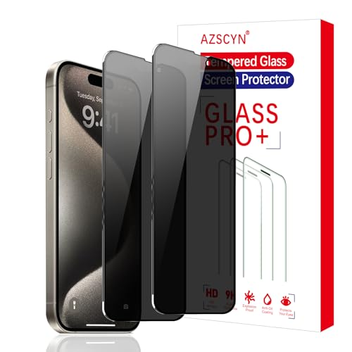 AZSCYN [2 Stück] Sichtschutz Schutzfolie für iPhone 15 Pro 6.2-Inch Schutz Glas Sichtschutz Privacy Zubehör, 9H Härte, Anti Spy, Kratzfest, blasenfrei, Anti-Fingerprint von AZSCYN