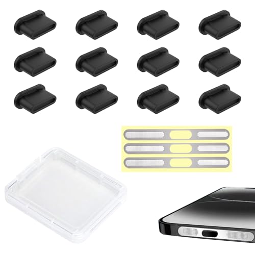 AZWOOD Silikonabdeckung USB C Staubschutz Stöpsel,15Stück Phone Speaker Cover Dust Sticker Staubschutzstecker Handy Lautsprecher Staubdichte Netzaufkleber Kompatibel mit iPhone 15 von AZWOOD