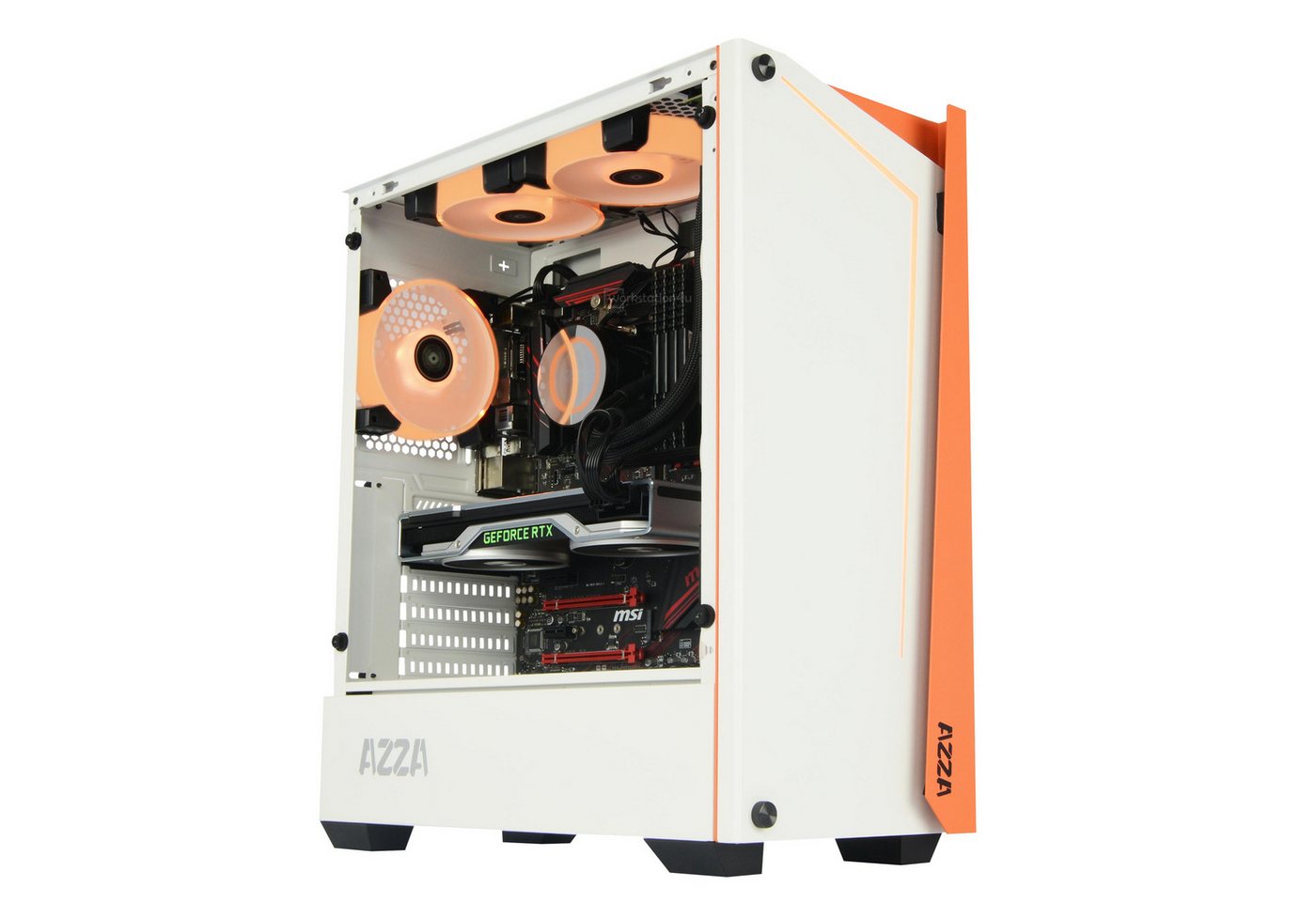 AZZA Apollo 430 White Gaming-PC (AMD Ryzen 5 5600X, RTX 4060 8GB, 16 GB RAM, 500 GB SSD, Wasserkühlung, Ryzen 5 5600X, RTX 4060 8GB, Windows 11 Pro, WLAN+BT, 3x RGB FAN) von AZZA